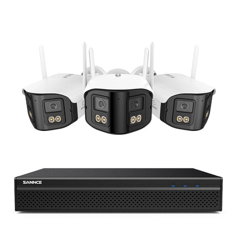FDQ400 4K 10-kanałowy system monitoringu PoE z kamerami Dual-Lens, rejestrator NVR 8 MP + 3 kamery IP WiFi + PoE 4 MP, ultraszeroki kąt widzenia 170°, ultrasłabe oświetlenie z kolorowym obrazem w nocy, dwukierunkowa komunikacja audio, detekcja ludzi AI