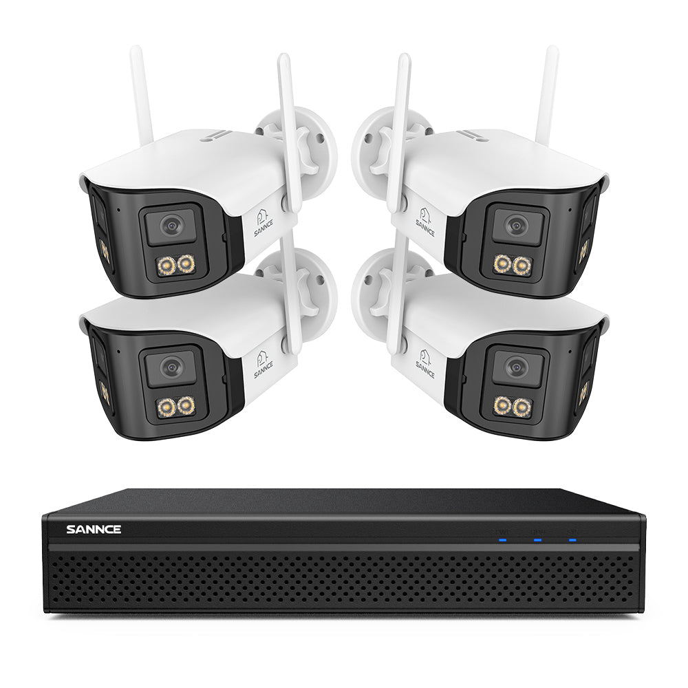 FDQ400 System kamer bezpieczeństwa PoE 4K 10-kanałowy z podwójnym obiektywem, rejestrator NVR 8 MP + 4 kamery IP 4 MP Wi-Fi + PoE, ultraszeroki kąt 170°, pełnokolorowe widzenie nocne przy bardzo słabym oświetleniu, dwukierunkowy dźwięk, detekcja osób AI