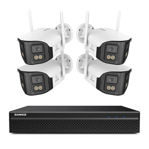 FDQ400 System kamer bezpieczeństwa PoE 4K 10-kanałowy z podwójnym obiektywem, rejestrator NVR 8 MP + 4 kamery IP 4 MP Wi-Fi + PoE, ultraszeroki kąt 170°, pełnokolorowe widzenie nocne przy bardzo słabym oświetleniu, dwukierunkowy dźwięk, detekcja osób AI