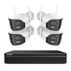 FDQ400 System kamer bezpieczeństwa PoE 4K 10-kanałowy z podwójnym obiektywem, rejestrator NVR 8 MP + 4 kamery IP 4 MP Wi-Fi + PoE, ultraszeroki kąt 170°, pełnokolorowe widzenie nocne przy bardzo słabym oświetleniu, dwukierunkowy dźwięk, detekcja osób AI