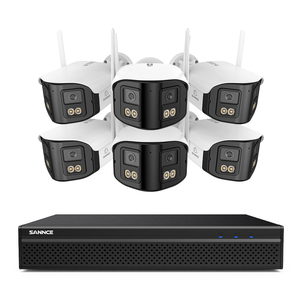 FDQ400 System kamer bezpieczeństwa PoE 4K 10-kanałowy z podwójnym obiektywem, rejestrator NVR 8 MP + 6 kamer IP 4 MP Wi-Fi + PoE, ultraszeroki kąt 170°, pełnokolorowe widzenie nocne przy bardzo słabym oświetleniu, dwukierunkowy dźwięk, detekcja osób AI