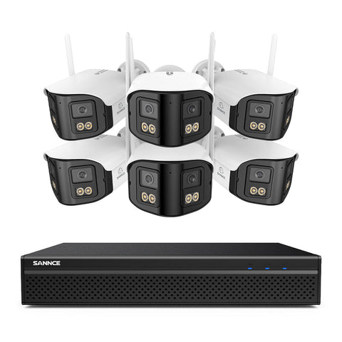FDQ400 System kamer bezpieczeństwa PoE 4K 10-kanałowy z podwójnym obiektywem, rejestrator NVR 8 MP + 6 kamer IP 4 MP Wi-Fi + PoE, ultraszeroki kąt 170°, pełnokolorowe widzenie nocne przy bardzo słabym oświetleniu, dwukierunkowy dźwięk, detekcja osób AI