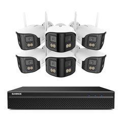 FDQ400 System kamer bezpieczeństwa PoE 4K 10-kanałowy z podwójnym obiektywem, rejestrator NVR 8 MP + 6 kamer IP 4 MP Wi-Fi + PoE, ultraszeroki kąt 170°, pełnokolorowe widzenie nocne przy bardzo słabym oświetleniu, dwukierunkowy dźwięk, detekcja osób AI