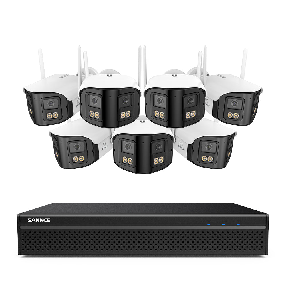 FDQ400 System kamer bezpieczeństwa PoE 4K 10-kanałowy z podwójnym obiektywem, rejestrator NVR 8 MP + 8 kamer IP 4 MP Wi-Fi + PoE, ultraszeroki kąt 170°, pełnokolorowy obraz nocny przy bardzo słabym oświetleniu, dwukierunkowy dźwięk, detekcja osób AI