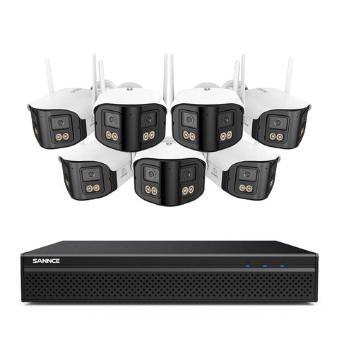 FDQ400 System kamer bezpieczeństwa PoE 4K 10-kanałowy z podwójnym obiektywem, rejestrator NVR 8 MP + 8 kamer IP 4 MP Wi-Fi + PoE, ultraszeroki kąt 170°, pełnokolorowy obraz nocny przy bardzo słabym oświetleniu, dwukierunkowy dźwięk, detekcja osób AI