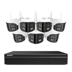 FDQ400 System kamer bezpieczeństwa PoE 4K 10-kanałowy z podwójnym obiektywem, rejestrator NVR 8 MP + 8 kamer IP 4 MP Wi-Fi + PoE, ultraszeroki kąt 170°, pełnokolorowy obraz nocny przy bardzo słabym oświetleniu, dwukierunkowy dźwięk, detekcja osób AI