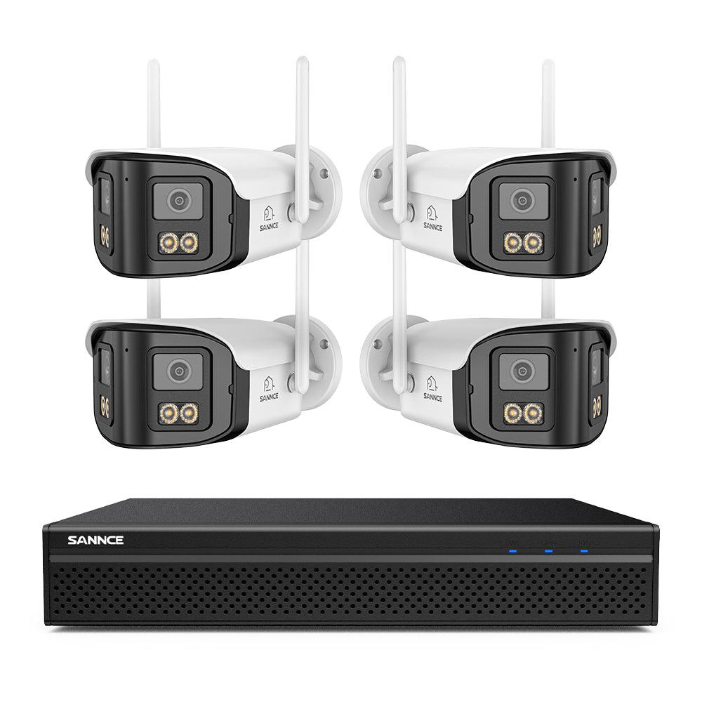 SANNCE DQK400P – Zestaw do Monitoringu PoE 4 Kamery 4Mpx z 8-Kanałowy 4K Rejestratorem NVR, panoramiczny widok 170°, inteligentne kolorowe widzenie nocne, dwukierunkowy dźwięk, Alexa