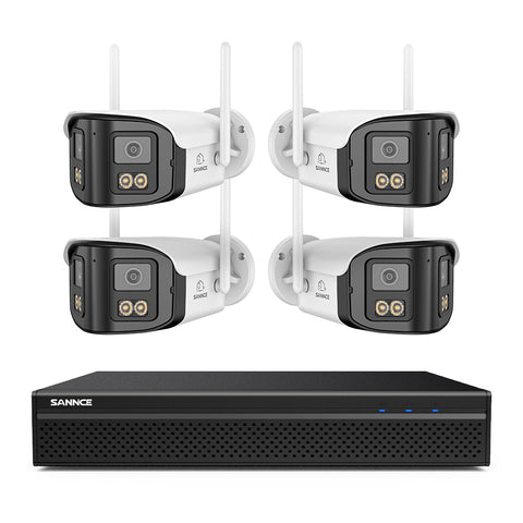 SANNCE DQK400P – Zestaw do Monitoringu PoE 4 Kamery 4Mpx z 8-Kanałowy 4K Rejestratorem NVR, panoramiczny widok 170°, inteligentne kolorowe widzenie nocne, dwukierunkowy dźwięk, Alexa
