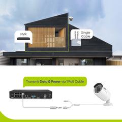 8 Channel 5MP PoE Security Camera System, 4pcs H.265+ Wired Bullet 5MP Outdoor PoE IP Cameras with Audio Recording, 4K 8CH NVR for 24/7 Recording