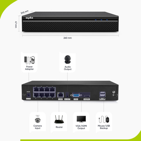 10 Channel 4K PoE Security Camera System with 4 Cameras, 8MP Outdoor Pan-Tilt IP Cameras, AI Detection, Smart Tracking, Color Night Vision, H.265+, Two-Way Audio