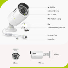 8 Channel 5MP PoE Security Camera System, 2pcs H.265+ Wired Bullet 5MP Outdoor PoE IP Cameras with Audio Recording, 4K 8CH NVR for 24/7 Recording