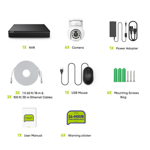 10-kanałowy System Monitoringu PoE 4K z 6 Kamerami – Kamery IP 8MP Obrotowe Pan-Tilt, AI Detekcja, Smart Tracking, Kolorowe Widzenie Nocne, H.265+, Audio 2-Way