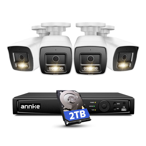 ANNKE H1200 - Zestaw do Monitoringu PoE 4 Kamery 4K 12MP z 8-Kanałowy Rejestratorem NVR z HDD 2 TB, Noktowizja Pelny Kolor & EXIR, Wykrywanie Ludzi i Pojazdów, H.265+, Wbudowany Mikrofon, IP67