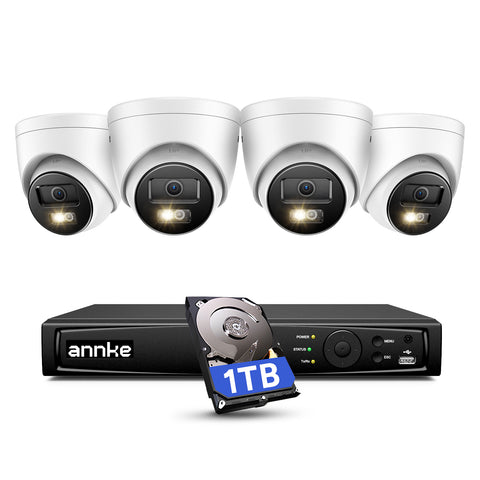 ANNKE H1200 - Zestaw do Monitoringu PoE 4 Kamery 4K 12MP z 8-Kanałowy Rejestratorem NVR z HDD 1 TB, Noktowizja Pelny Kolor & EXIR, Wykrywanie Ludzi i Pojazdów, H.265+, Wbudowany Mikrofon, IP67