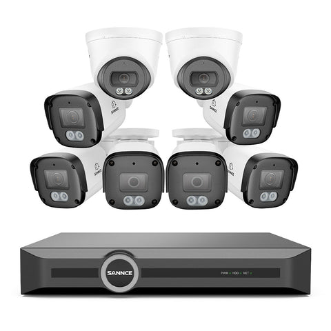 4K POE Security Camera System w/ Audio, S+265., AI Detection, Dual-Light Color Night Vision, IP67 Waterproof (8CH + 8 Cams)