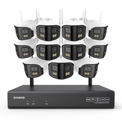 4MP 16-Channel Wireless Security Camera System, 8MP NVR, 11PCS Dual-Lens WiFi Cameras, 170° Wide View, Color Night Vision, AI Detection, Alexa