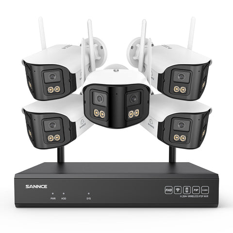 4MP 16-Channel Wireless Security Camera System, 8MP NVR, 5PCS Dual-Lens WiFi Cameras, 170° Wide View, Color Night Vision, AI Detection, Alexa