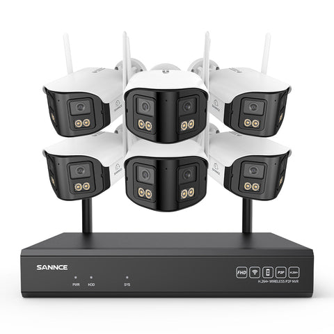 4MP 16-Channel Wireless Security Camera System, 8MP NVR, 6PCS Dual-Lens WiFi Cameras, 170° Wide View, Color Night Vision, AI Detection, Alexa
