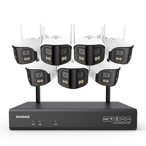 4MP 16-Channel Wireless Security Camera System, 8MP NVR, 7PCS Dual-Lens WiFi Cameras, 170° Wide View, Color Night Vision, AI Detection, Alexa