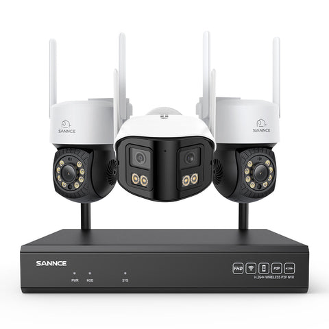 5MP 16-Channel Wireless CCTV System, 8MP NVR, PT WiFi Cameras, AI Audio, Human Detection, Work With Alexa (2xPT Cameras + 1x4MP Dual-Lens Wide-Angle Camera)