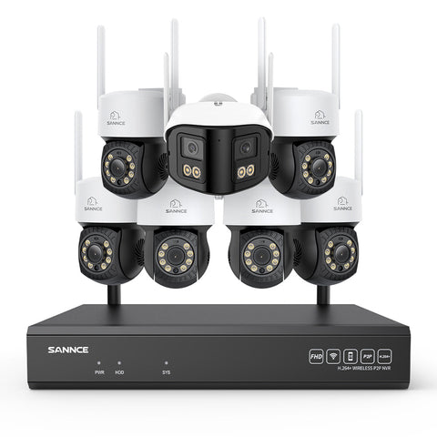 5MP 16-Channel Wireless CCTV System, 8MP NVR, PT WiFi Cameras, AI Audio, Human Detection, Work With Alexa (6xPT Cameras + 1x4MP Dual-Lens Wide-Angle Camera)