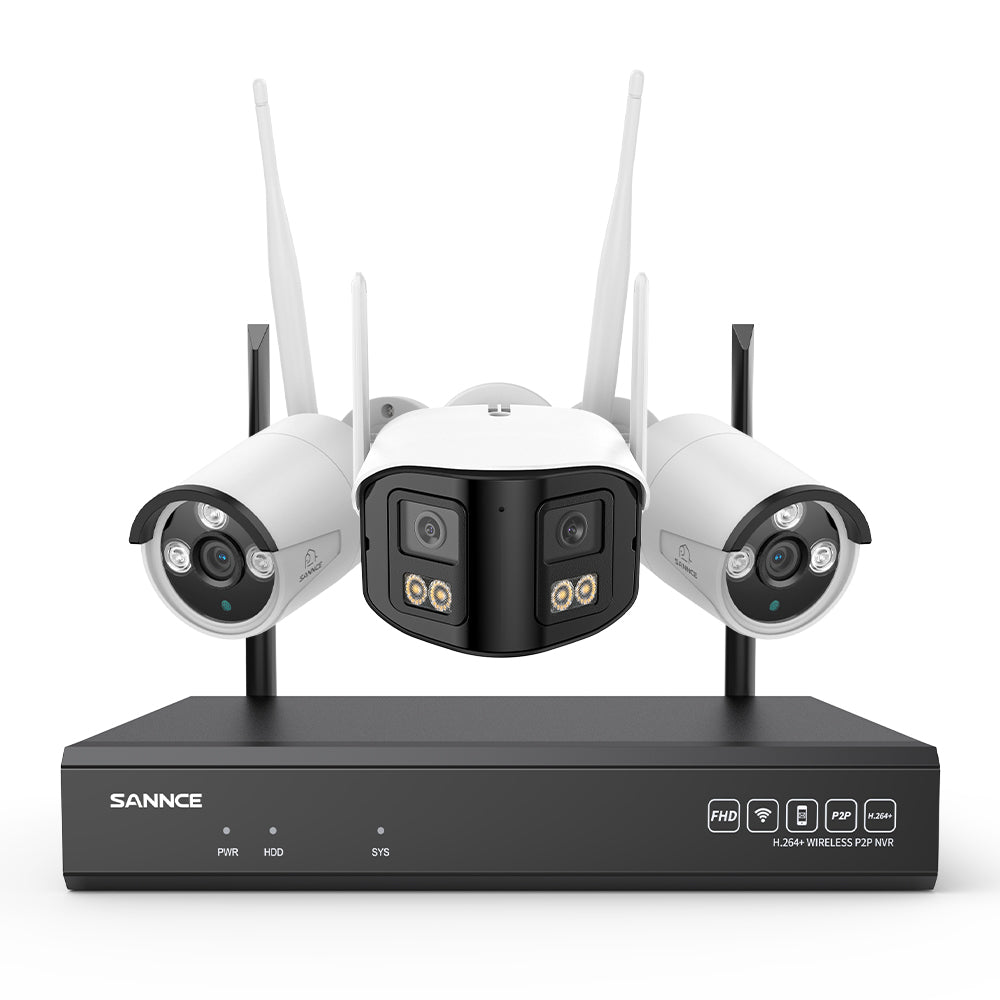 5MP 16-Channel Wireless CCTV System, 8MP NVR, WiFi IP Cameras, AI Audio, Human Detection, Works with Alexa (1x4MP Dual-Lens Camera + 2x3MP Night Vision Cameras)