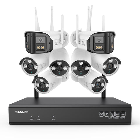 5MP 16-Channel Wireless CCTV System, 8MP NVR, WiFi IP Cameras, AI Audio, Human Detection, Works with Alexa (2x4MP Dual-Lens Camera + 6x3MP Night Vision Cameras)