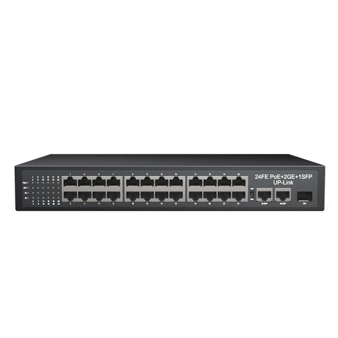 24-Port Ethernet PoE Switch with Metal Casing, Desktop or Wall Mount